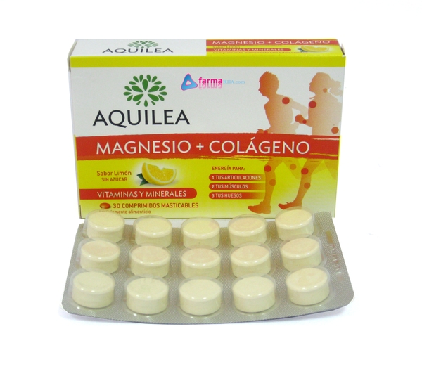 AQUILEA COLAGENO Y MAGNESIO 30 COMPRIMIDOS MASTICABLES SABOR LIMON