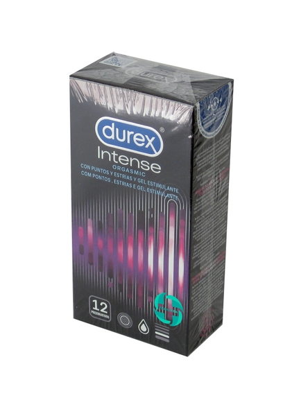 PRESERVATIVOS DUREX INTENSE ORGASMIC CON PUNTOS Y ESTRIAS Y GEL 12 UNIDADES